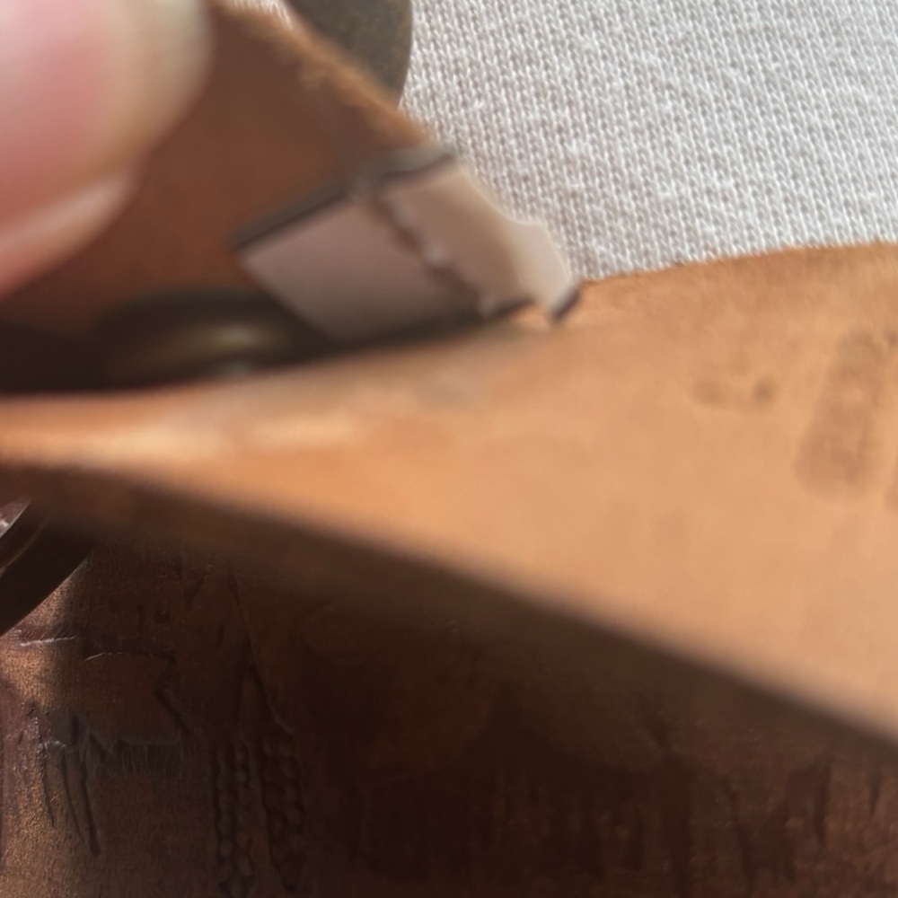 Vintage A&F patina tooledfloral genuine Leather Belt Brass Buckle western L - Picture 3 of 16